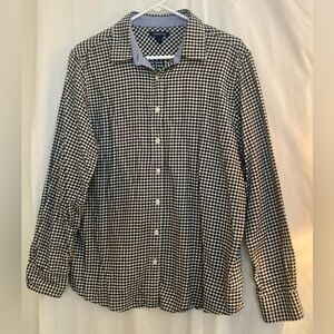 Lands' End Black & White Gingham Button-Down Cotton Shirt Size XL